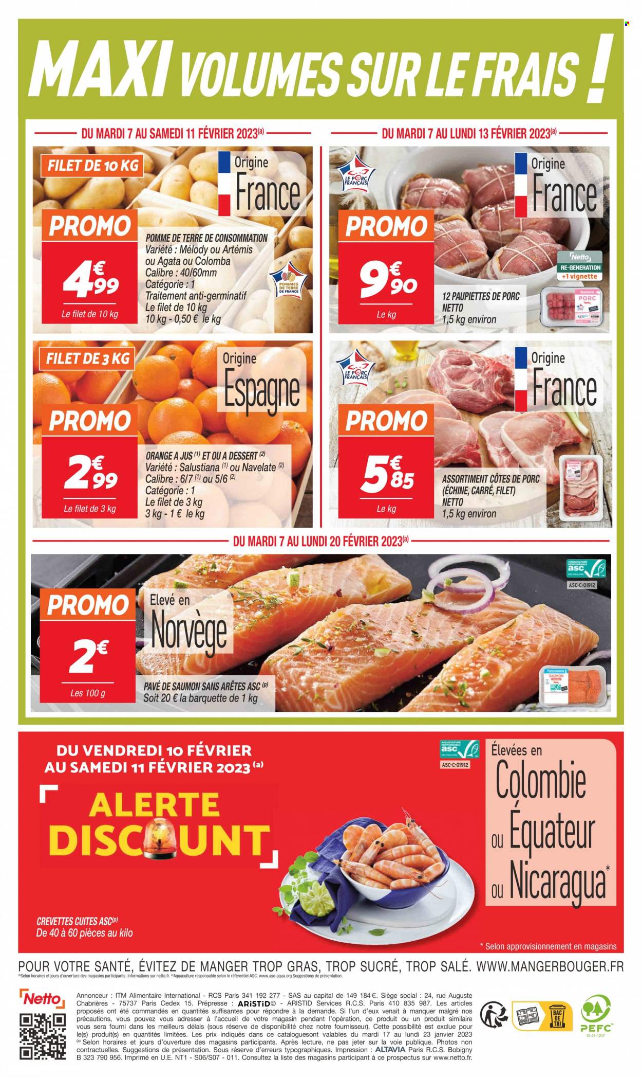 thumbnail - Catalogue Netto - 07/02/2023 - 20/02/2023 - Produits soldés - côtes de porc, viande de porc, paupiette, pommes de terre, saumon, crevettes. Page 4.