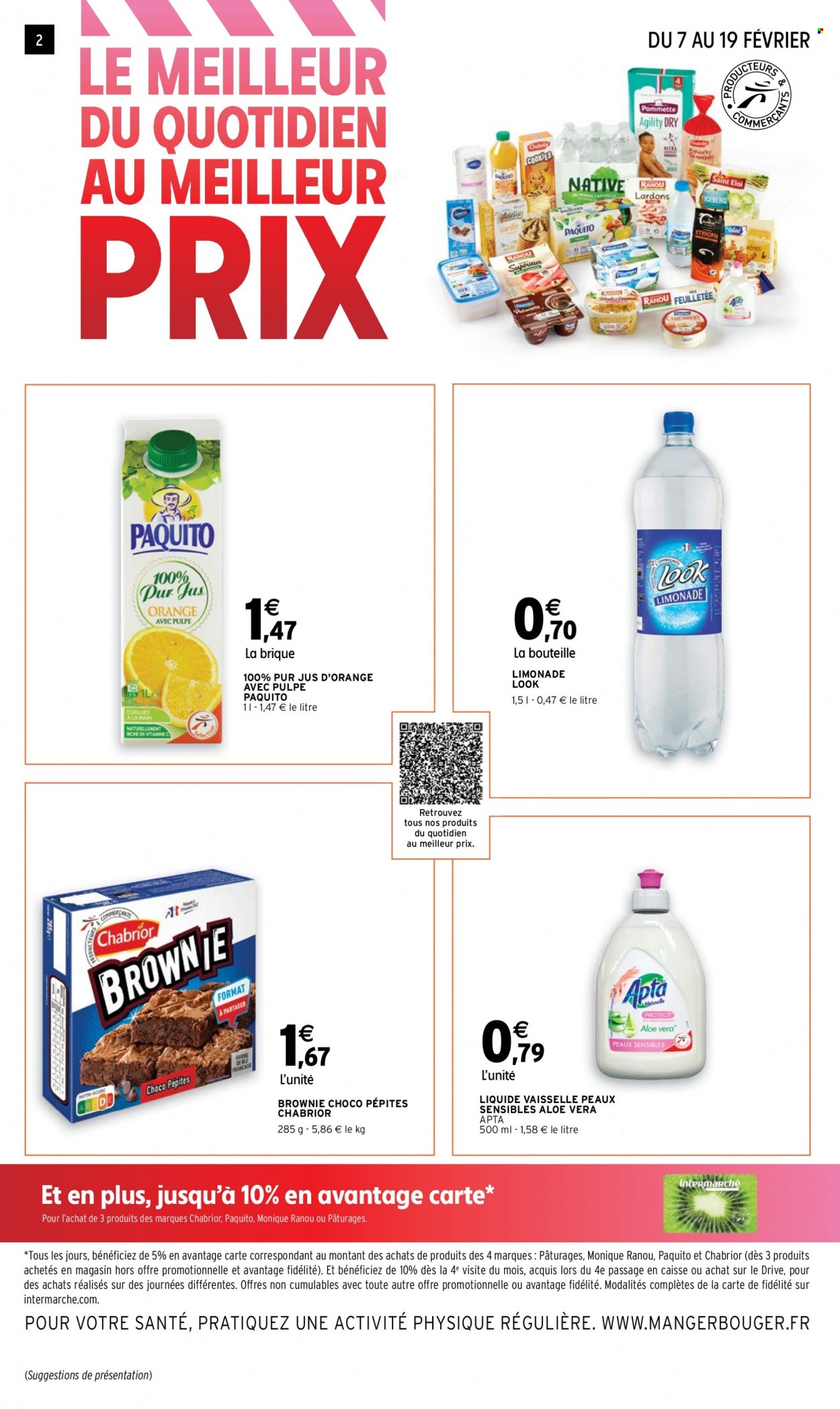 thumbnail - Catalogue Intermarché Super - 07/02/2023 - 19/02/2023 - Produits soldés - brownie, jus, jus d'orange, pur jus, limonade, liquide vaisselle. Page 2.