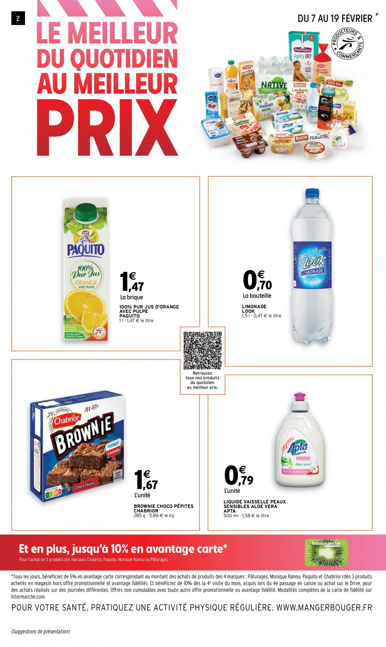 thumbnail - Catalogue Intermarché Contact - 07/02/2023 - 19/02/2023 - Produits soldés - brownie, jus, jus d'orange, pur jus, limonade, liquide vaisselle. Page 2.
