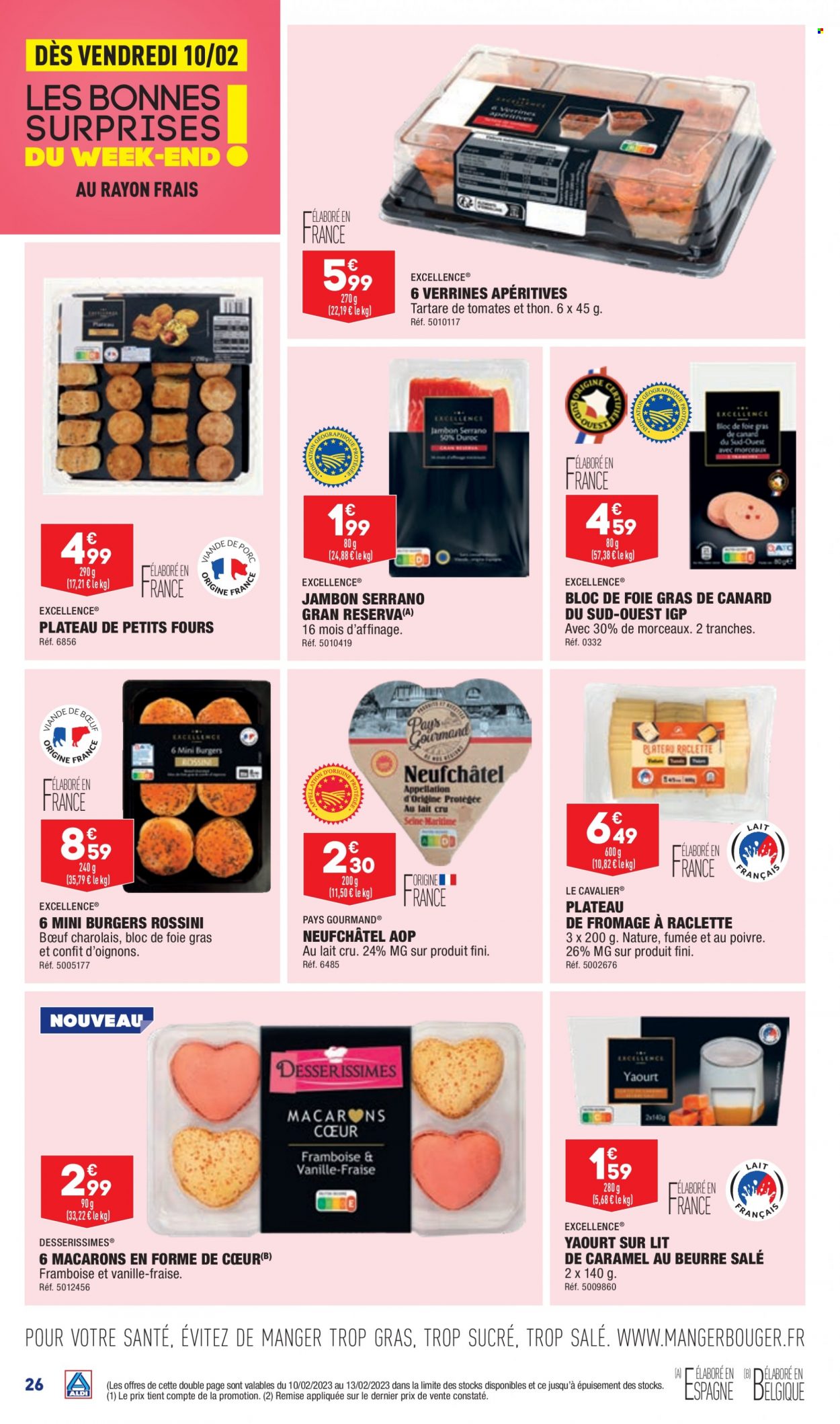 thumbnail - Catalogue ALDI - 07/02/2023 - 13/02/2023 - Produits soldés - oignons, macarons, petit four, jambon, Neufchâtel, fromage à raclette, La Raclette, yaourt. Page 28.