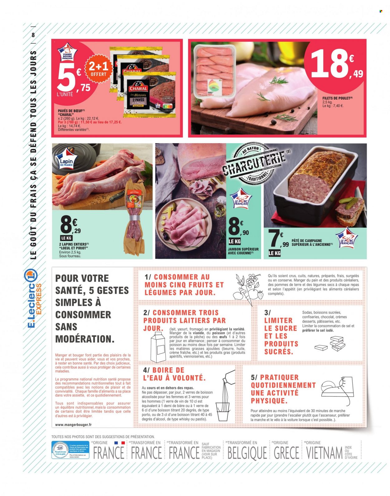 thumbnail - Catalogue E.Leclerc - 31/01/2023 - 11/02/2023 - Produits soldés - filet de poulet, jambon, crème fraîche, verre. Page 8.