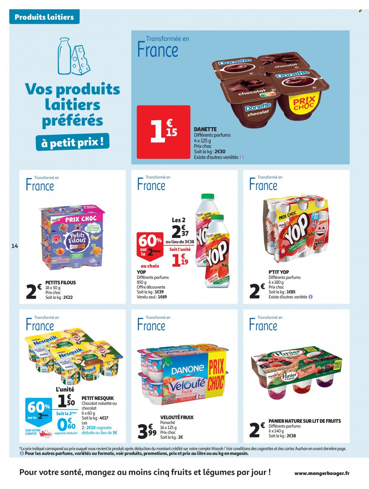 thumbnail - Catalogue Auchan - 31/01/2023 - 12/02/2023 - Produits soldés - velouté, Danette, Danone, Nesquik, Yoplait, P'tit Yop, Petits Filous. Page 14.