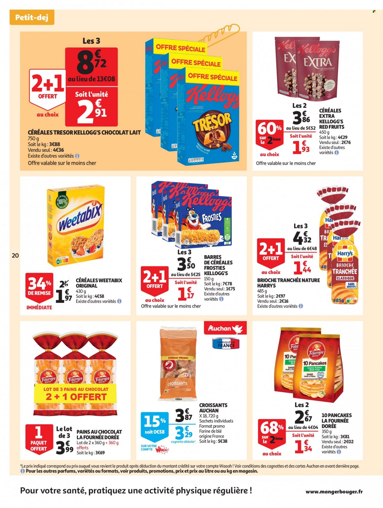 thumbnail - Catalogue Auchan - 31/01/2023 - 12/02/2023 - Produits soldés - croissant, brioche, La Fournée Dorée, pain au chocolat, crêpes, crème fraîche, Kellogg's, four. Page 20.