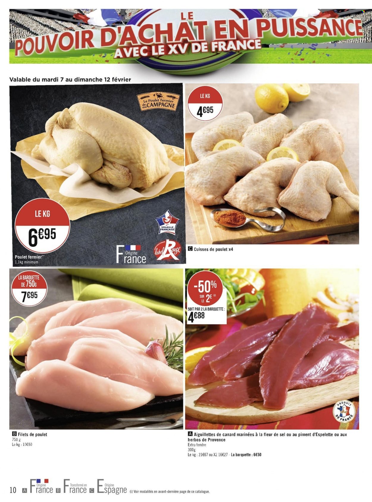 thumbnail - Catalogue Casino hyperFrais - 06/02/2023 - 19/02/2023 - Produits soldés - filet de poulet, aiguillettes de canard, cuisses de poulet, viande de poulet. Page 10.