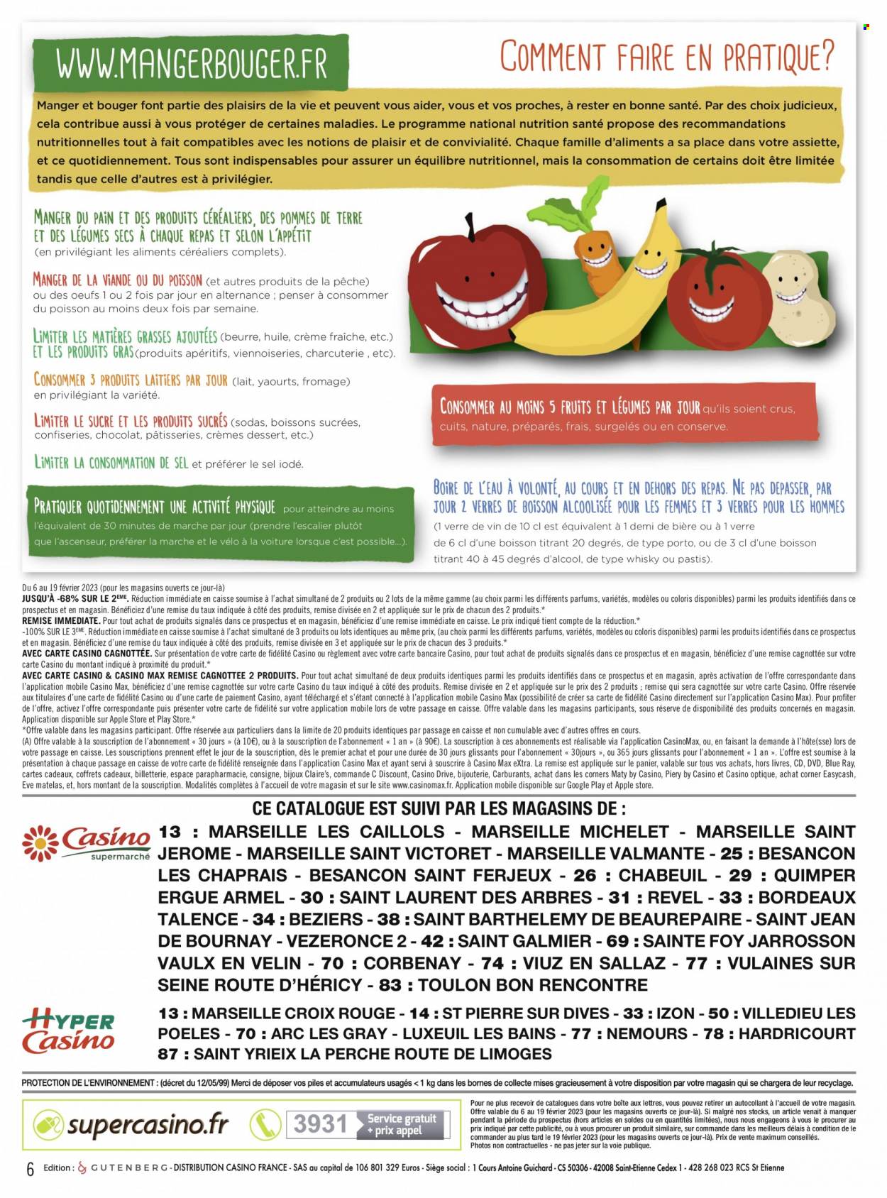 thumbnail - Catalogue Casino Supermarchés - 06/02/2023 - 19/02/2023 - Produits soldés - pommes de terre, yaourt, crème fraîche, Bordeaux. Page 6.