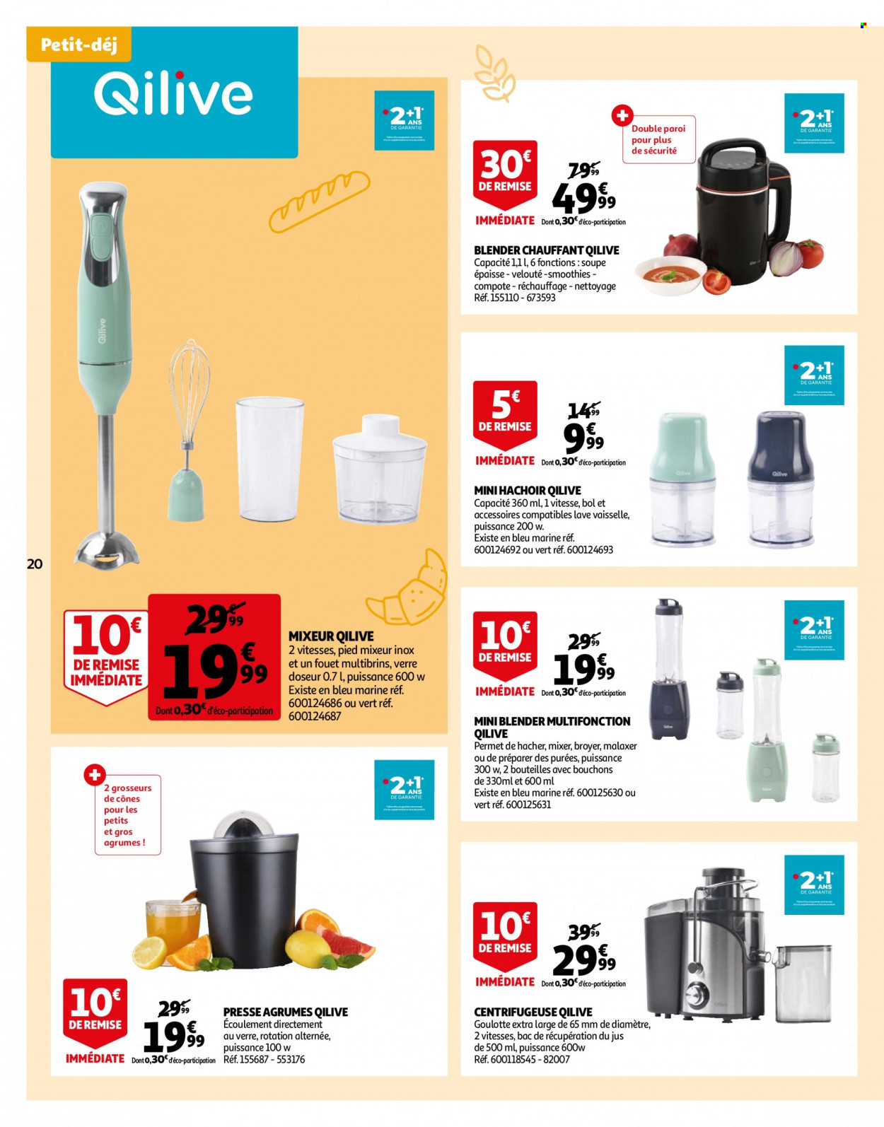 thumbnail - Catalogue Auchan - 07/02/2023 - 13/02/2023 - Produits soldés - velouté, compote, hachoir, verre, fouet, blender, blender chauffant, pied mixeur, mixeur, centrifugeuse, cônes, agrumes. Page 20.