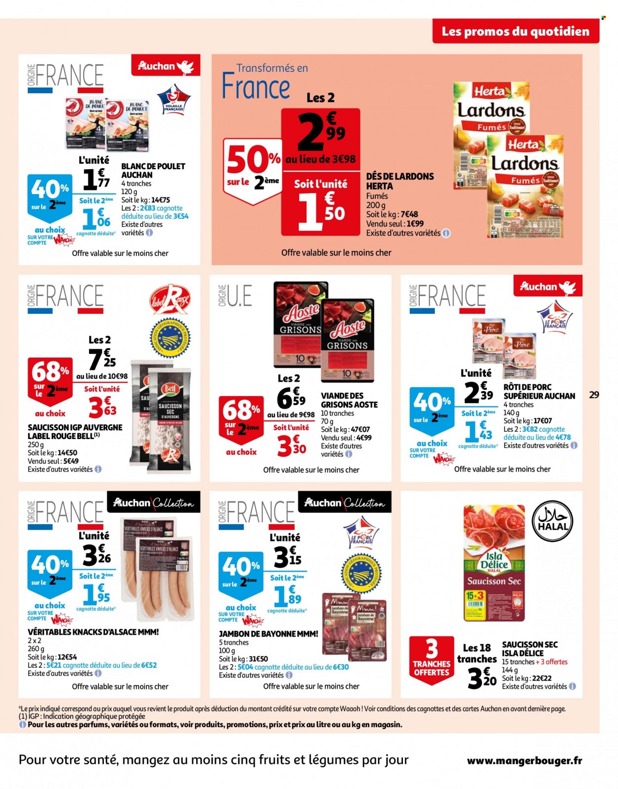 thumbnail - Catalogue Auchan - 07/02/2023 - 13/02/2023 - Produits soldés - Herta, jambon, blanc de poulet, lardons, Aoste, knack d'Alsace, saucisson, Knacks. Page 29.