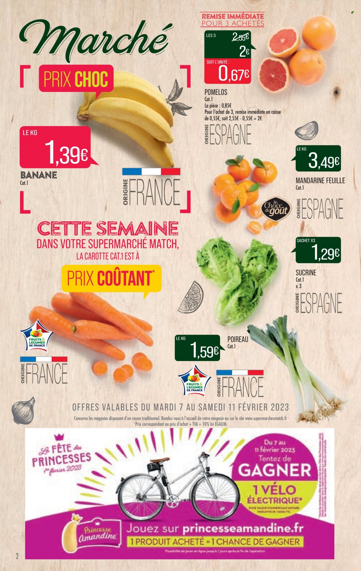 thumbnail - Catalogue Supermarché Match - 07/02/2023 - 19/02/2023 - Produits soldés - bananes, mandarines, pomelo, carotte, poireau. Page 2.