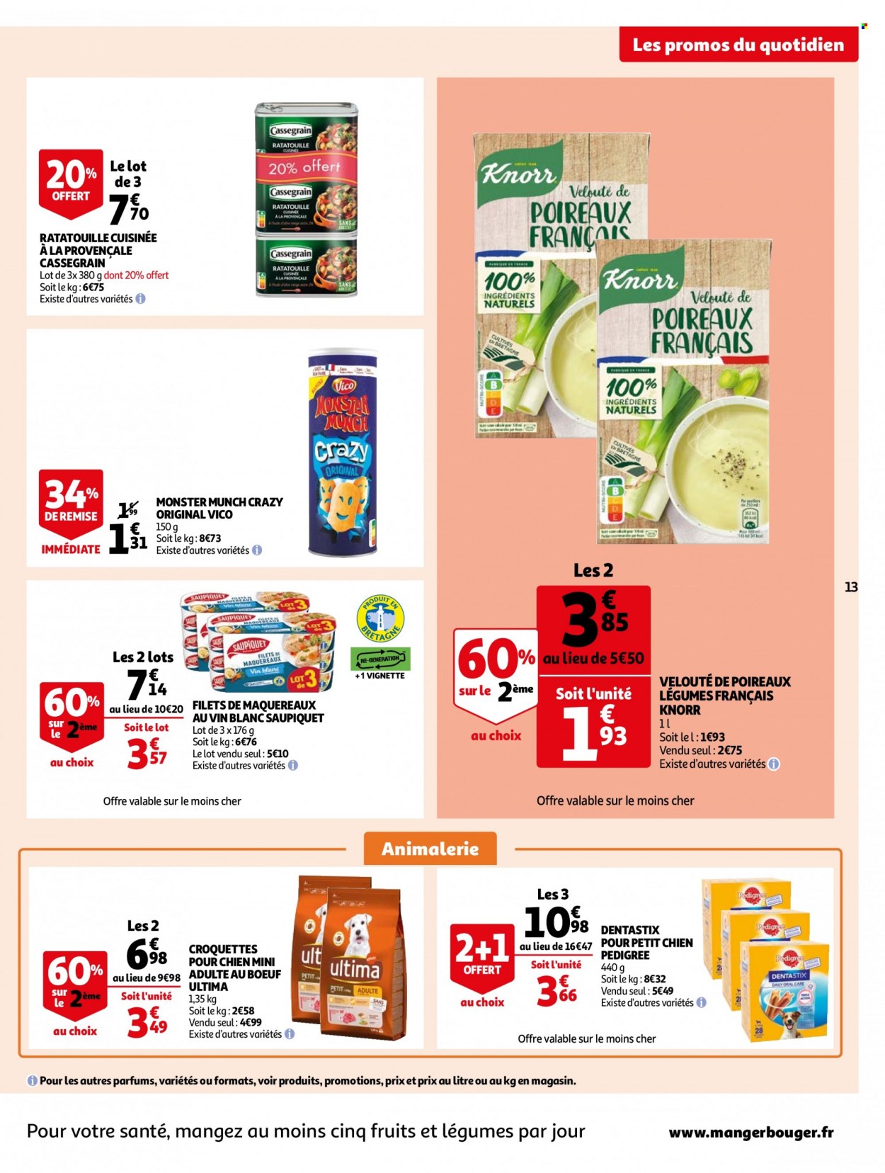 thumbnail - Catalogue Auchan - 07/02/2023 - 12/02/2023 - Produits soldés - maquereau, Knorr, velouté, chips, Vico, Monster Munch, Monster, Pedigree, croquettes chien, dentastix. Page 13.