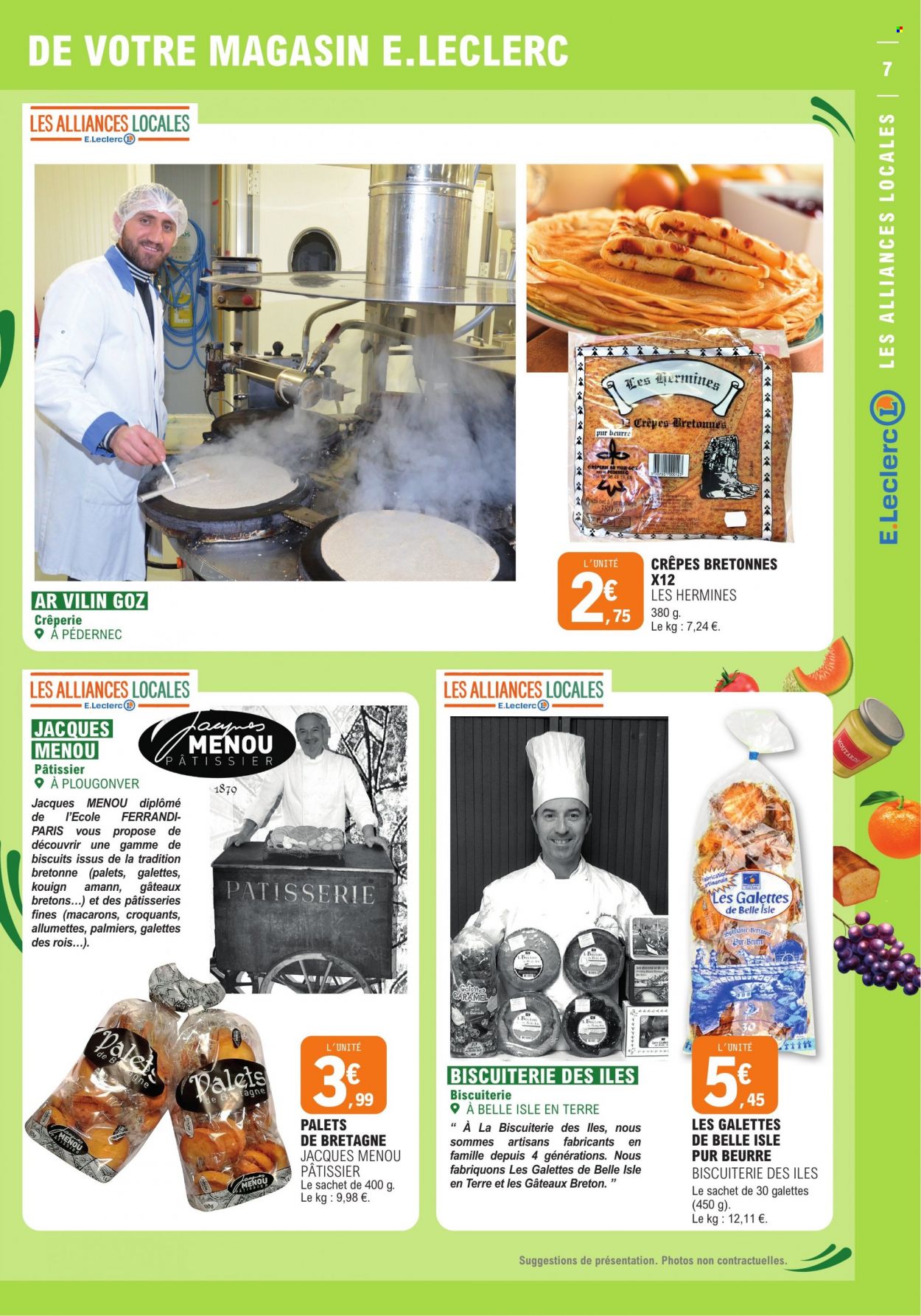 thumbnail - Catalogue E.Leclerc - 07/02/2023 - 11/02/2023 - Produits soldés - galettes, macarons, crêpes, kouign-amann, palmier, allumettes, biscuits, moutarde. Page 7.