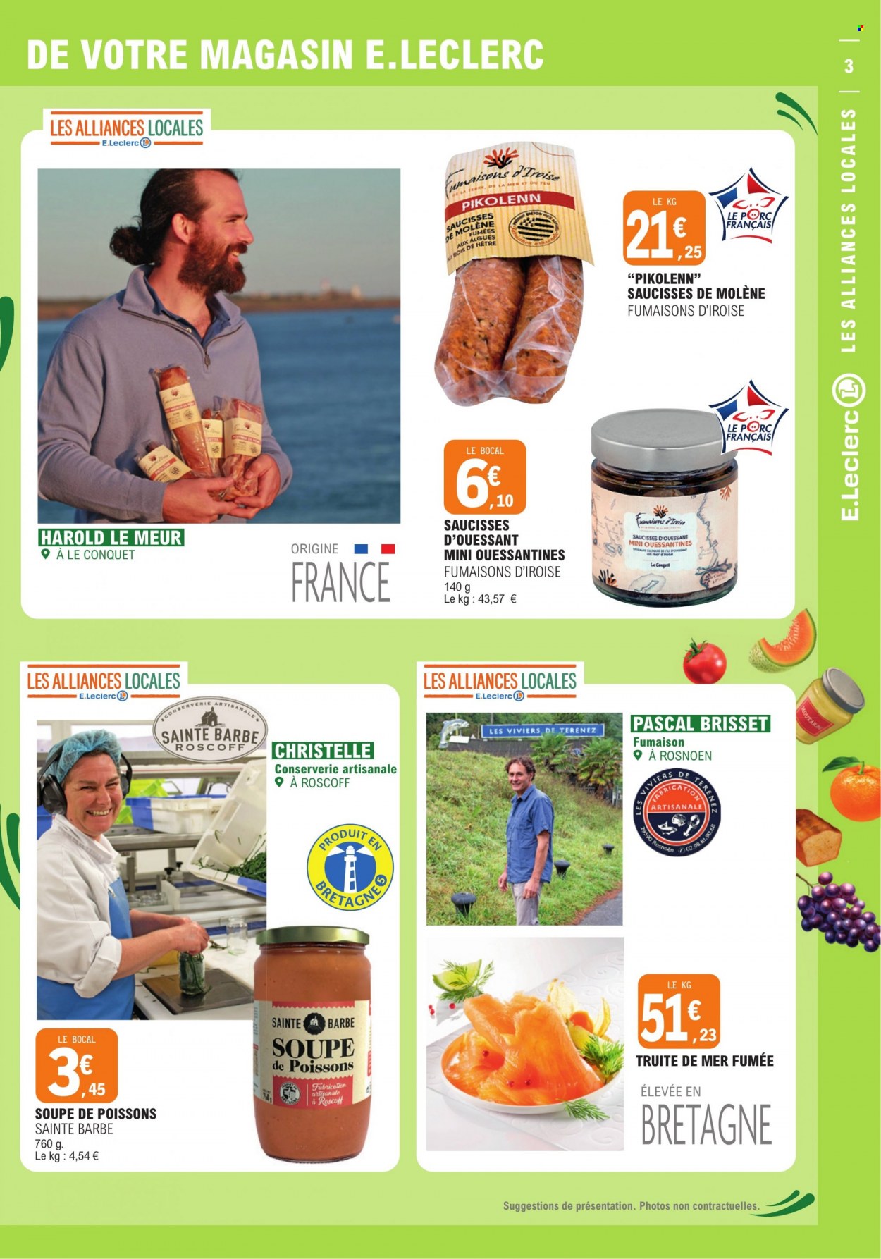 thumbnail - Catalogue E.Leclerc - 07/02/2023 - 11/02/2023 - Produits soldés - truite, soupe, saucisse. Page 3.