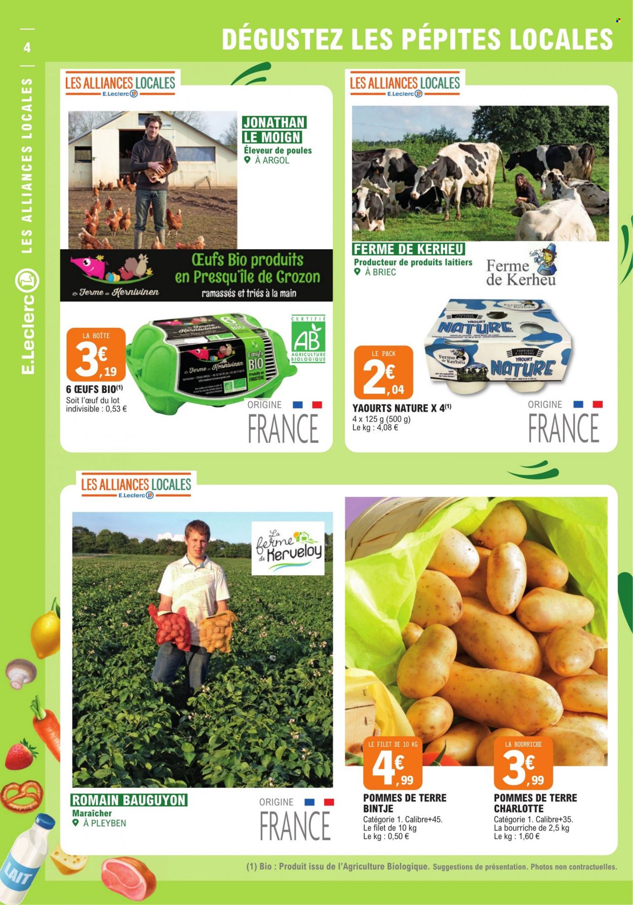 thumbnail - Catalogue E.Leclerc - 07/02/2023 - 11/02/2023 - Produits soldés - pommes de terre, yaourt, lait, œufs. Page 4.