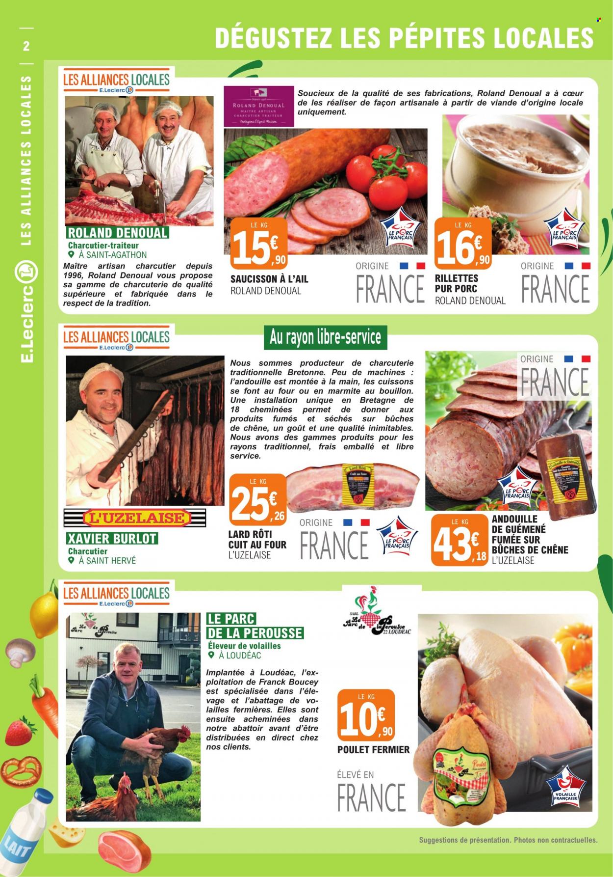 thumbnail - Catalogue E.Leclerc - 07/02/2023 - 11/02/2023 - Produits soldés - ESPRIT, poulet, viande de poulet, rillettes, lard, bacon, andouille, saucisson, lait, bouillon, trousse. Page 2.