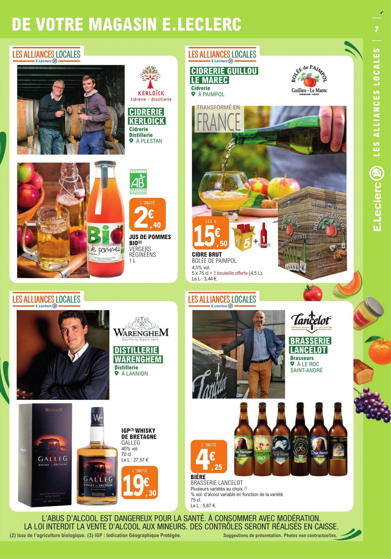 thumbnail - Catalogue E.Leclerc - 07/02/2023 - 11/02/2023 - Produits soldés - bière, jus, moutarde, cidre, whisky. Page 7.