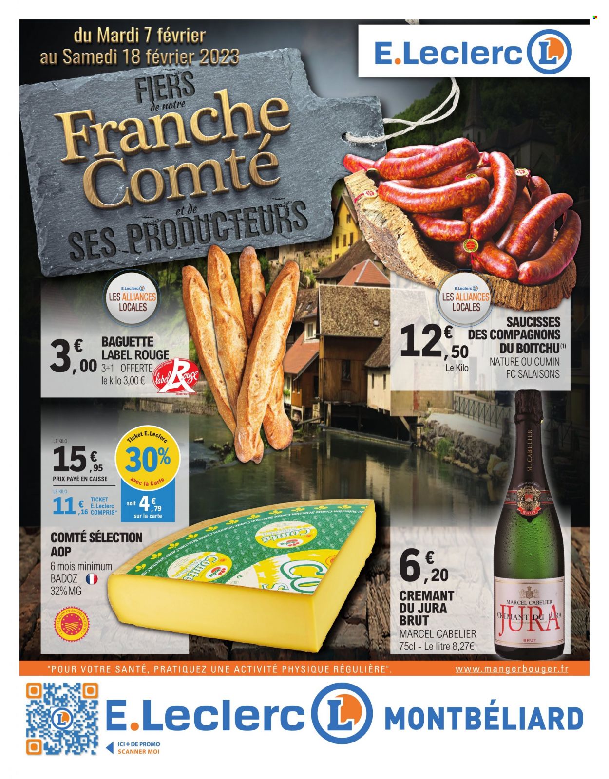 thumbnail - Catalogue E.Leclerc - 07/02/2023 - 18/02/2023 - Produits soldés - baguette, saucisse, Comté, cumin, scanner. Page 1.