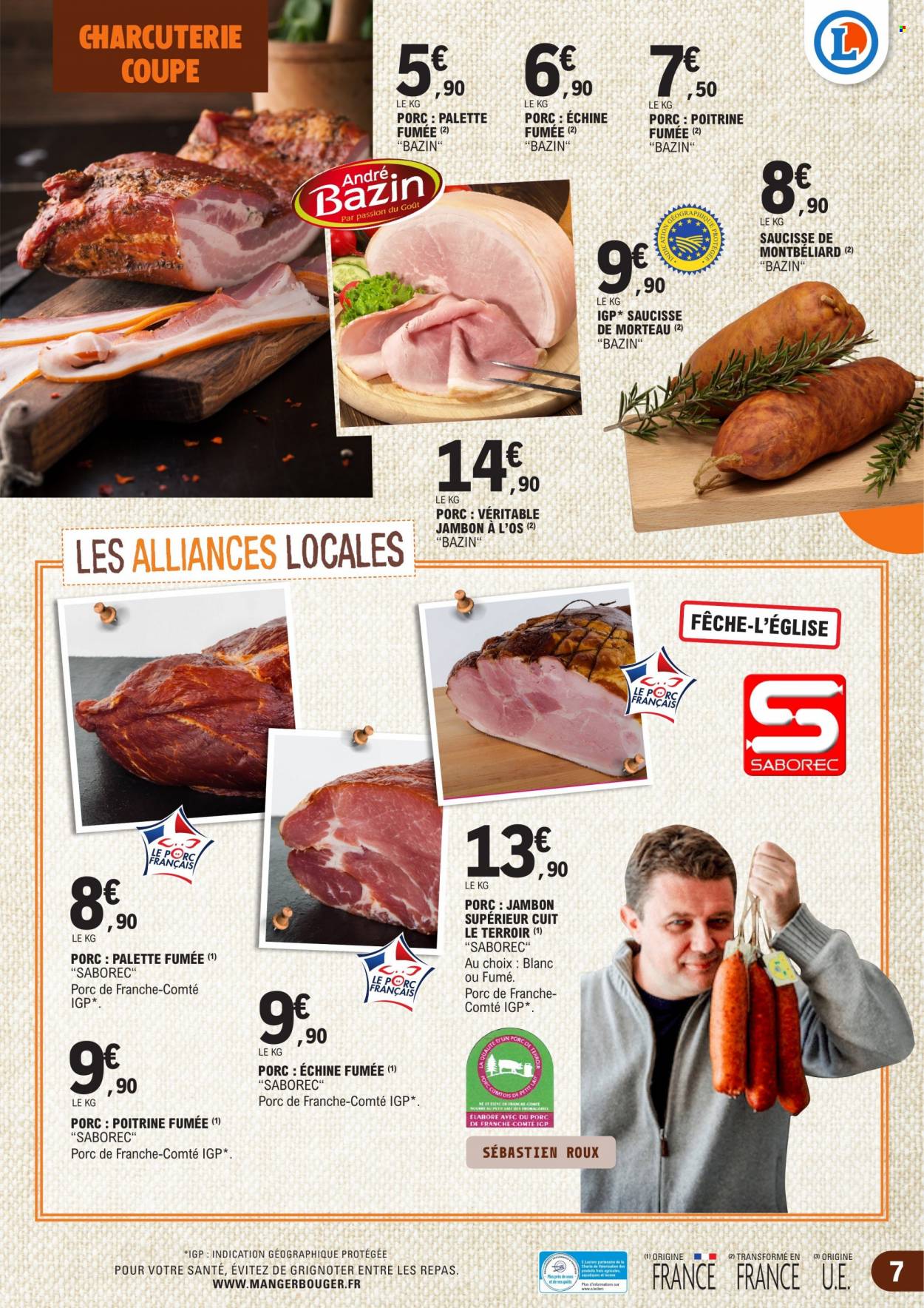 thumbnail - Catalogue E.Leclerc - 06/02/2023 - 11/02/2023 - Produits soldés - viande de porc, jambon, saucisse, Comté, lait, Palette. Page 7.