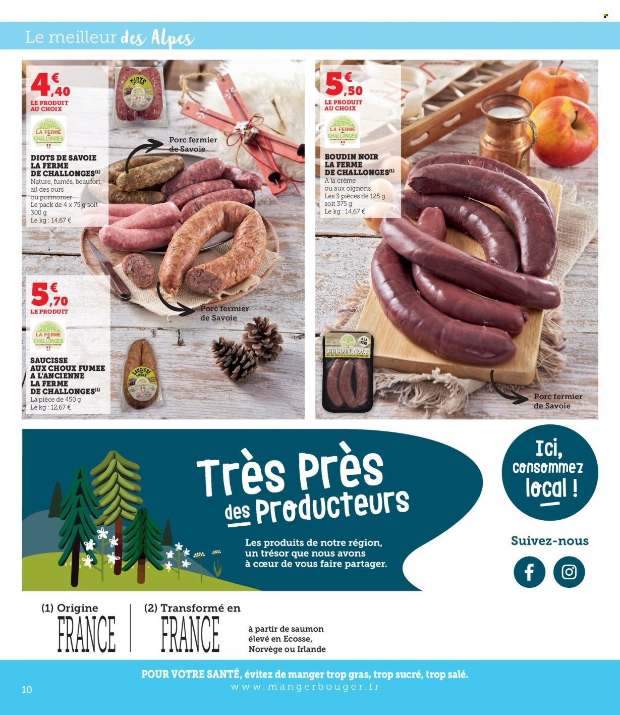 thumbnail - Catalogue Magasins U - 07/02/2023 - 12/02/2023 - Produits soldés - saumon, boudin de viande, boudin noir, saucisse, Beaufort, fromage. Page 10.