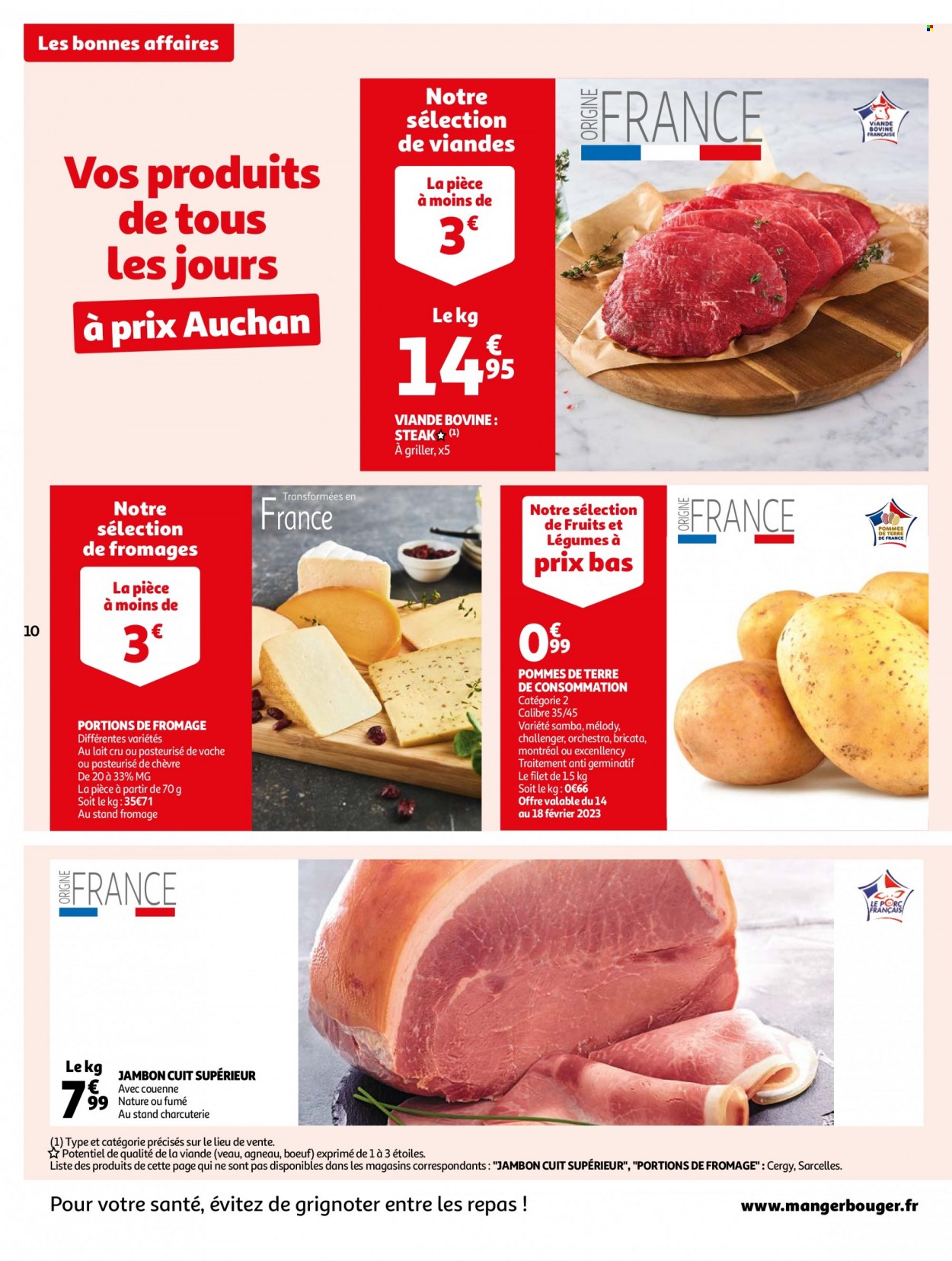 thumbnail - Catalogue Auchan - 14/02/2023 - 20/02/2023 - Produits soldés - steak, pommes de terre, viande de veau, jambon. Page 10.