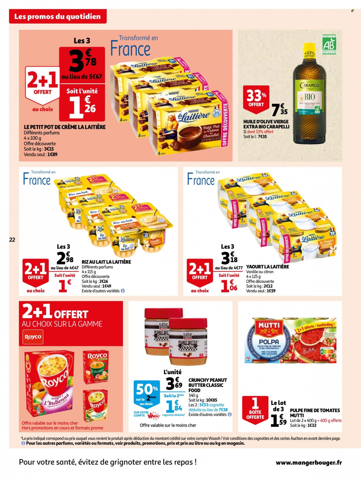 thumbnail - Catalogue Auchan - 14/02/2023 - 20/02/2023 - Produits soldés - asperge, yaourt, Nestlé, riz au lait, dessert au lait, huile, huile d'olive vierge extra, huile d'olive, Sony. Page 22.
