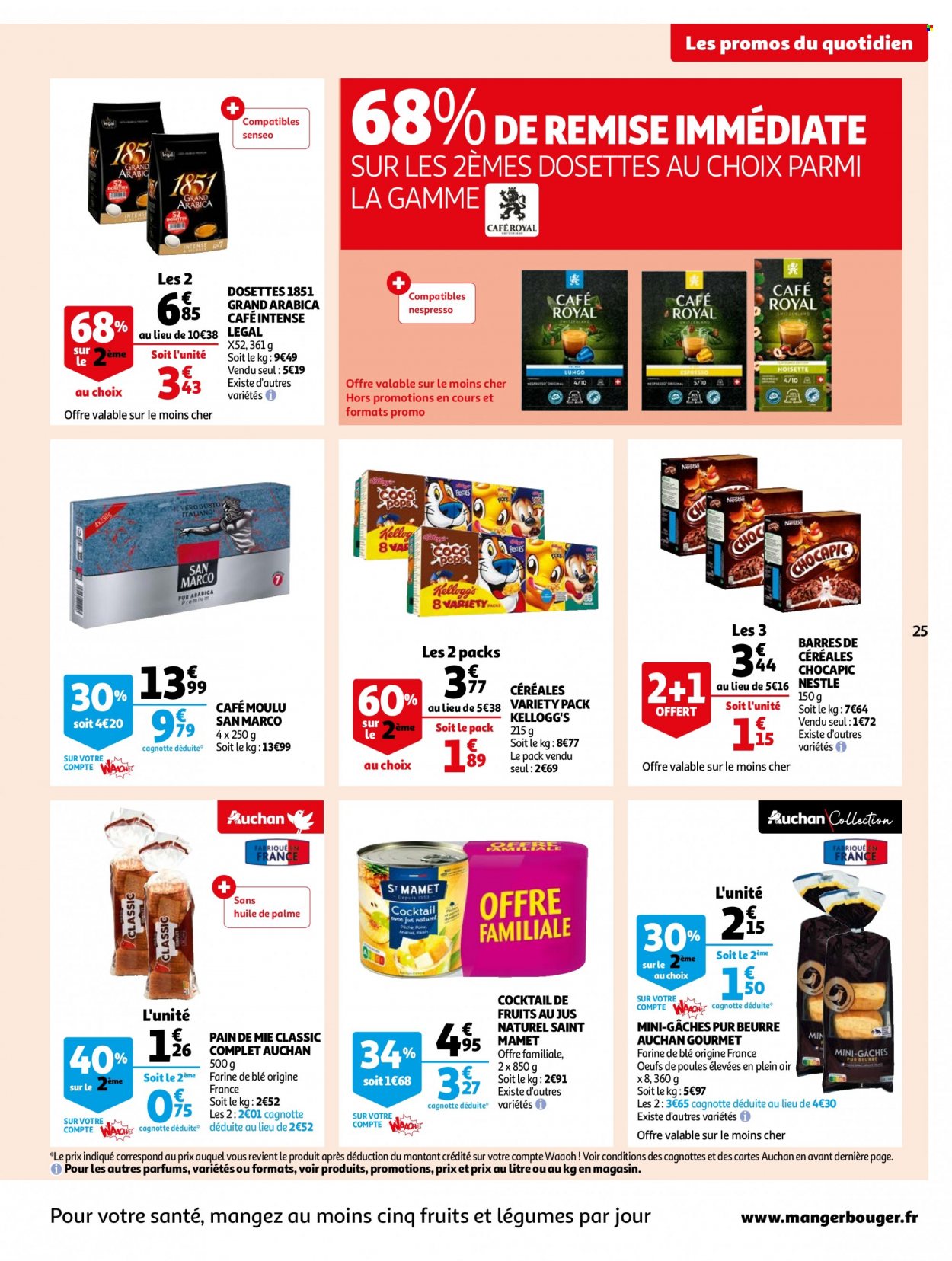 thumbnail - Catalogue Auchan - 14/02/2023 - 20/02/2023 - Produits soldés - pain, pain de mie, Nestlé, œufs, Kellogg's, farine, Chocapic, café, café moulu, San Marco. Page 25.