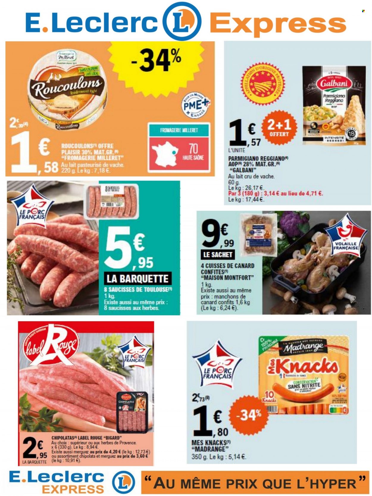 thumbnail - Catalogue E.Leclerc - 07/02/2023 - 11/02/2023 - Produits soldés - manchons de canard, cuisse de canard, merguez, saucisse, chipolata, Knacks, parmesan, maison. Page 5.