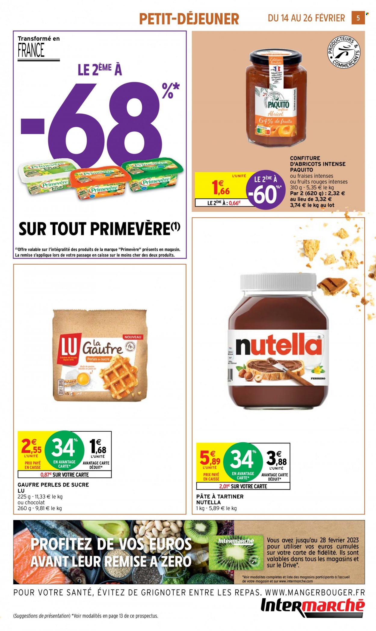 thumbnail - Catalogue Intermarché Express - 14/02/2023 - 26/02/2023 - Produits soldés - pâte à tartiner, Nutella, LU, confiture, primevère. Page 5.