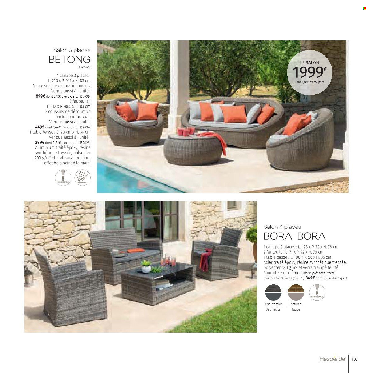 thumbnail - Catalogue Cora - 01/02/2023 - 31/07/2023 - Produits soldés - table, canapé 2 places, canapé 3 places, fauteuil, table basse. Page 107.