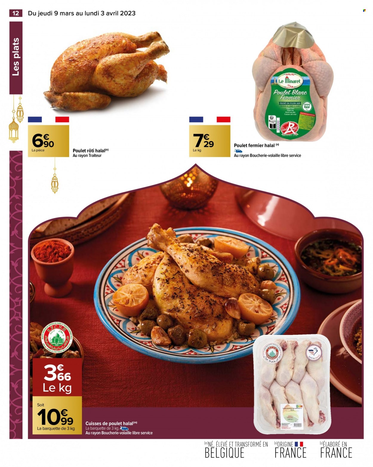 thumbnail - Catalogue Carrefour Hypermarchés - 09/03/2023 - 03/04/2023 - Produits soldés - viande, cuisses de poulet, viande de poulet, poulet rôti, fèves. Page 12.