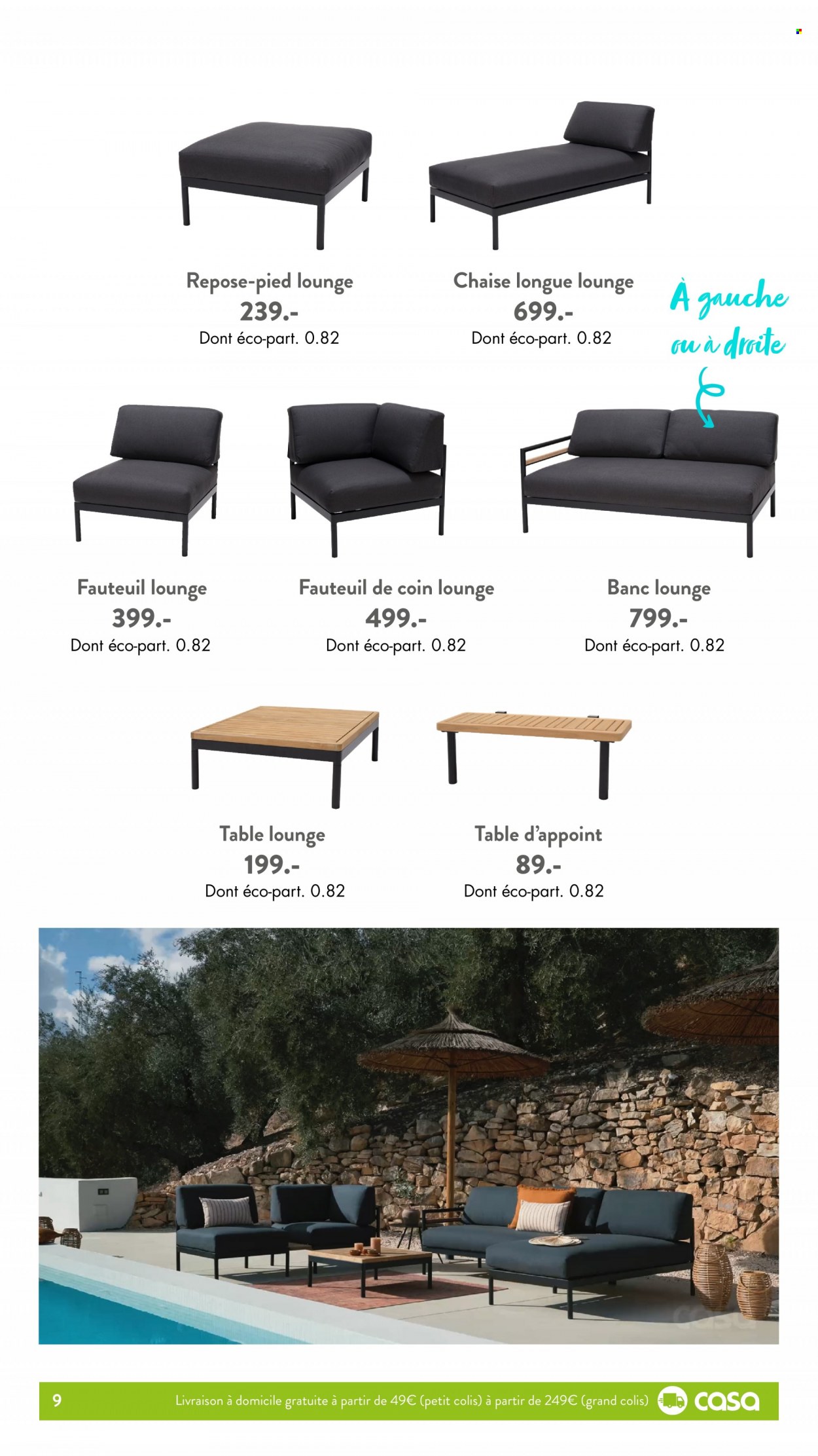 thumbnail - Catalogue CASA - 02/03/2023 - 27/09/2023 - Produits soldés - table, chaise, banc, chaise longue, table d'appoint. Page 9.