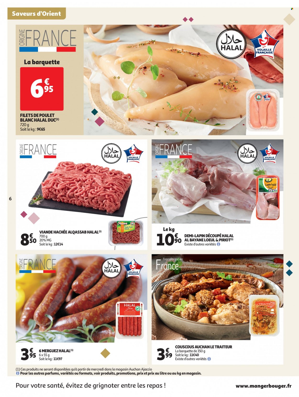 thumbnail - Catalogue Auchan - 07/03/2023 - 03/04/2023 - Produits soldés - viande, filet de poulet, viande de poulet, viande hachée, merguez, couscous. Page 6.