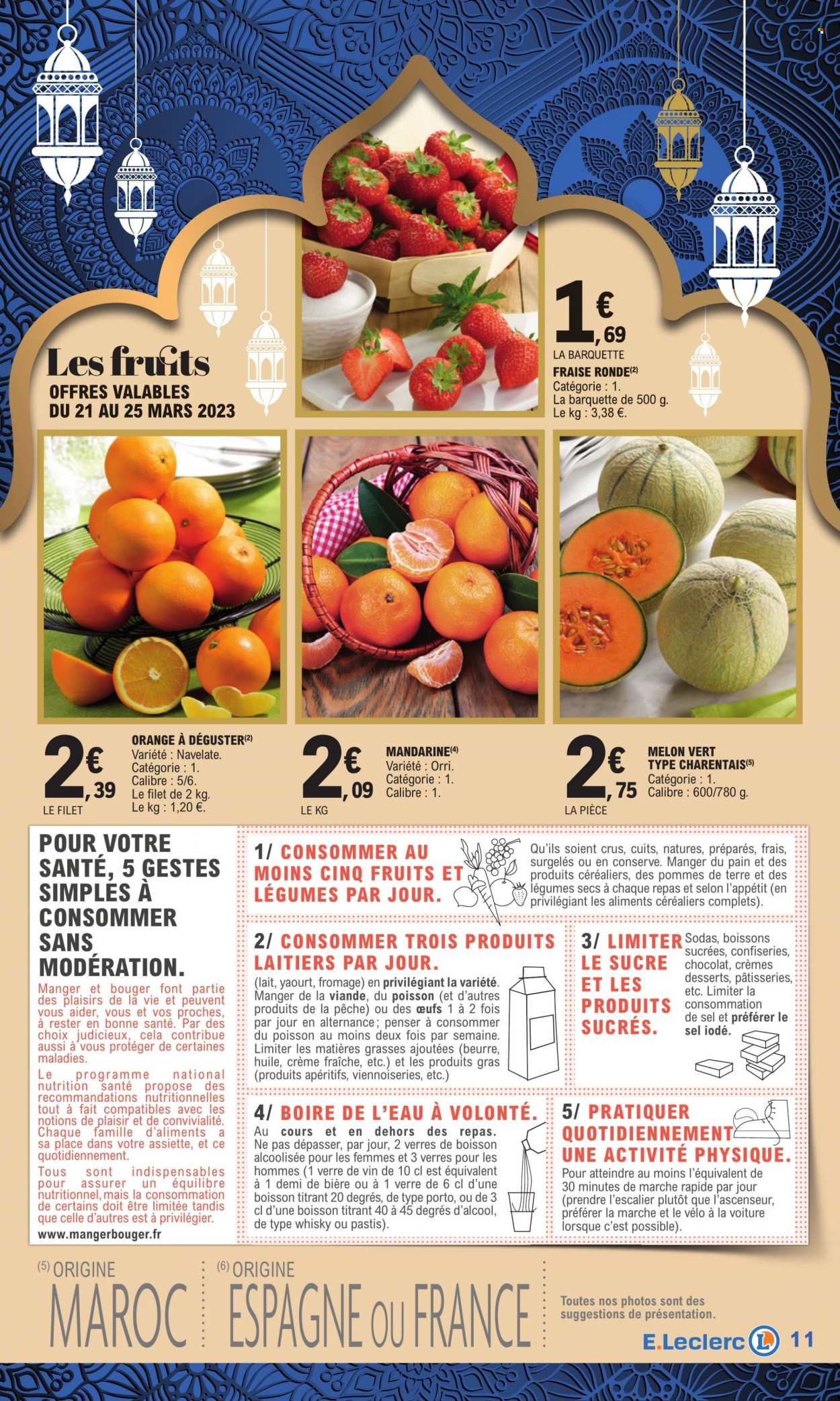 thumbnail - Catalogue E.Leclerc - 07/03/2023 - 25/03/2023 - Produits soldés - viande, mandarines, pommes de terre, poisson, crème fraîche, verre. Page 11.
