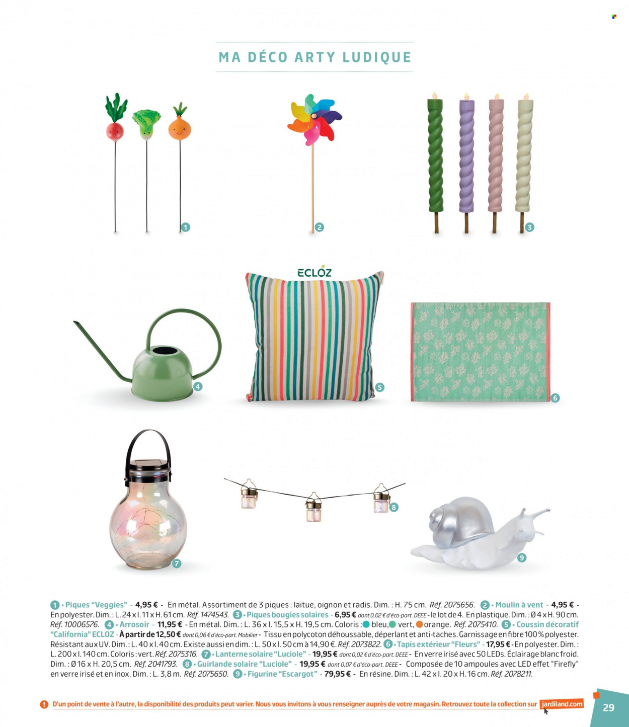 thumbnail - Catalogue Jardiland - 01/03/2023 - 18/06/2023 - Produits soldés - tapis, coussin, guirlande, lanterne, fleur, arrosoir. Page 29.
