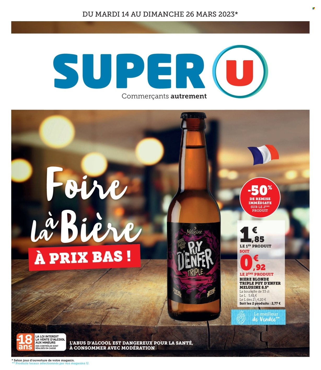 thumbnail - Catalogue SUPER U - 14/03/2023 - 26/03/2023 - Produits soldés - bière, bière blonde. Page 1.