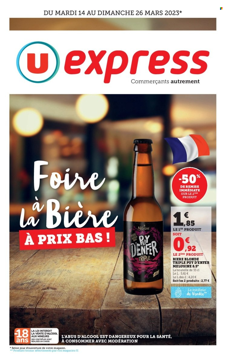 thumbnail - Catalogue U express - 14/03/2023 - 26/03/2023 - Produits soldés - bière blonde. Page 1.