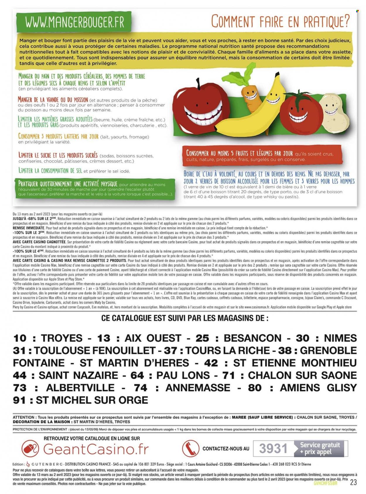 thumbnail - Catalogue Casino hyperFrais - 13/03/2023 - 02/04/2023 - Produits soldés - viande, pommes de terre, poisson, yaourt, crème fraîche, St Michel. Page 23.