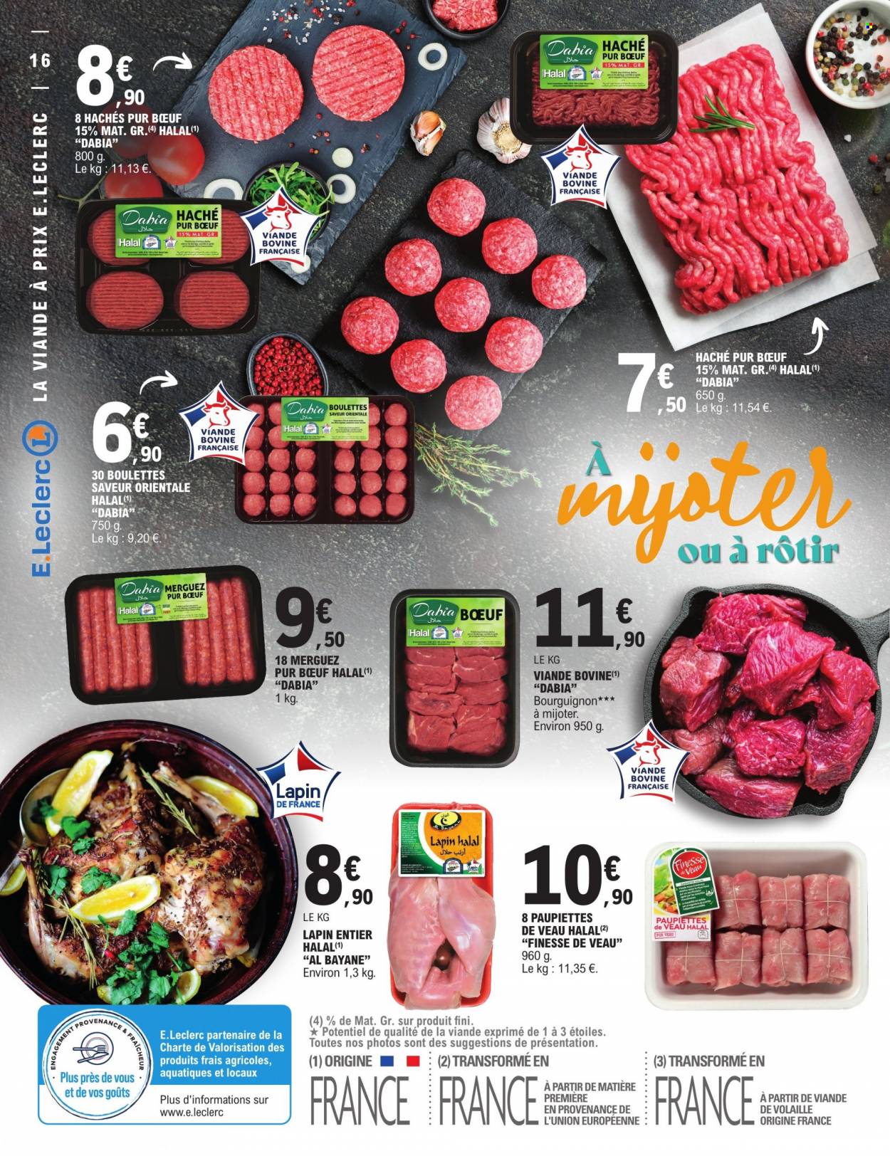 thumbnail - Catalogue E.Leclerc - 14/03/2023 - 25/03/2023 - Produits soldés - paupiette, viande, lapin entier, viande de lapin, merguez. Page 16.
