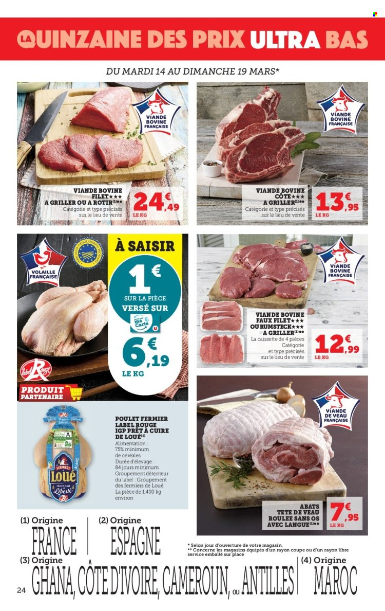 thumbnail - Catalogue SUPER U - 14/03/2023 - 26/03/2023 - Produits soldés - viande, poulet, viande de poulet, viande de veau, côte à griller, viande boeuf. Page 24.