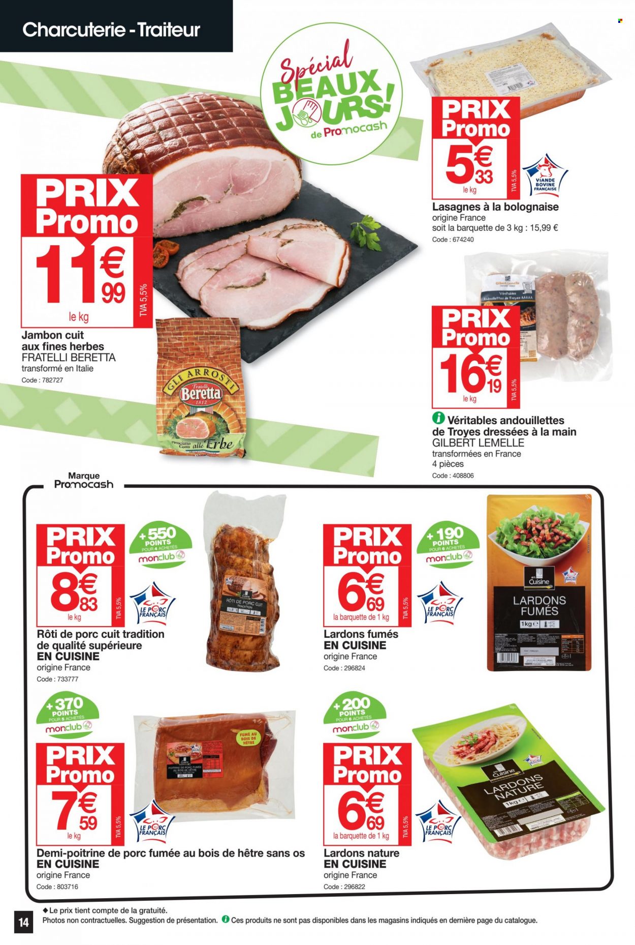 thumbnail - Catalogue Promocash - 16/03/2023 - 25/03/2023 - Produits soldés - rôti de porc, poitrine de porc, viande de porc, viande, lasagnes, jambon, lardons, prosciutto. Page 14.