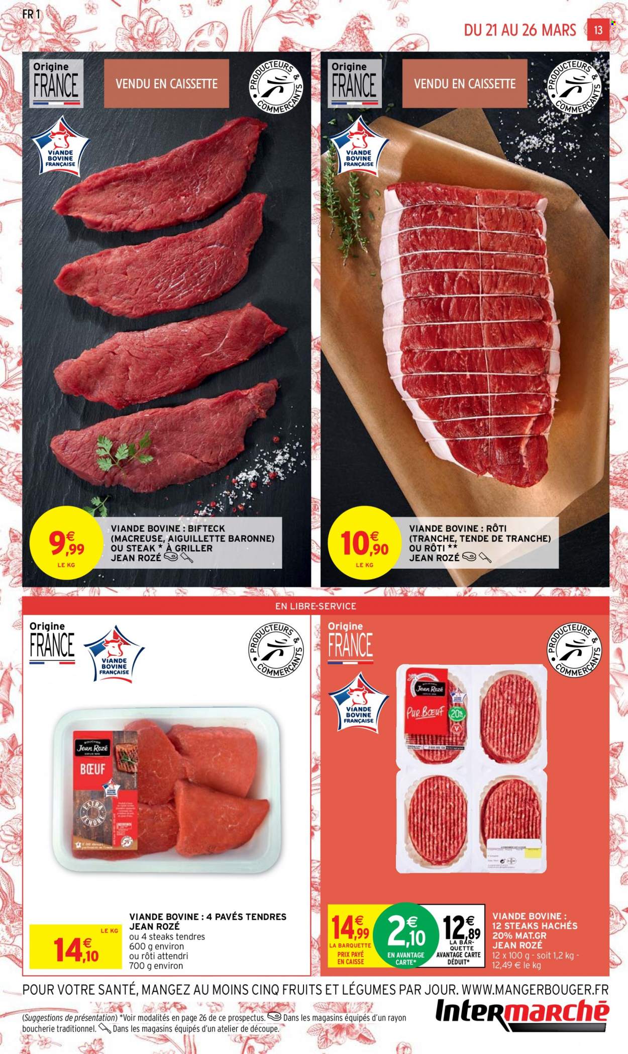 thumbnail - Catalogue Intermarché Hyper - 21/03/2023 - 26/03/2023 - Produits soldés - viande, steak haché, viande hachée. Page 13.
