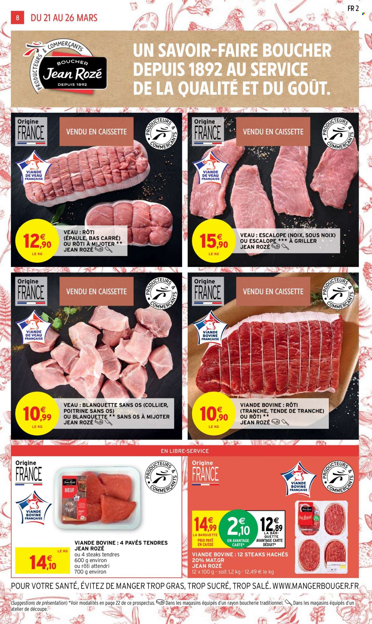 thumbnail - Catalogue Intermarché Super - 21/03/2023 - 26/03/2023 - Produits soldés - escalope, viande, viande de veau, steak haché, viande hachée, noix. Page 8.