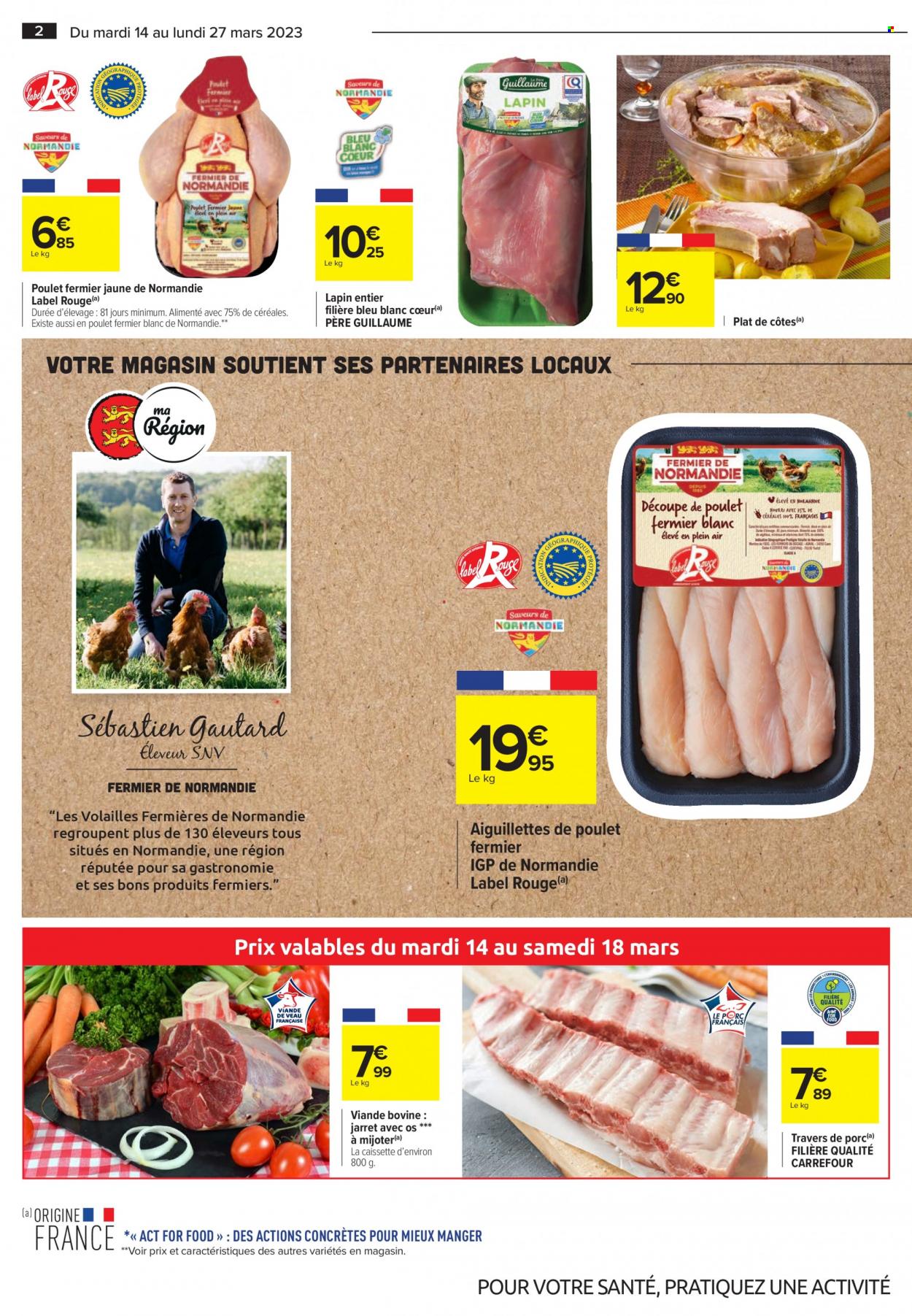 thumbnail - Catalogue Carrefour Hypermarchés - 14/03/2023 - 27/03/2023 - Produits soldés - viande, viande de poulet, escalope de poulet, lapin entier, viande de lapin. Page 2.