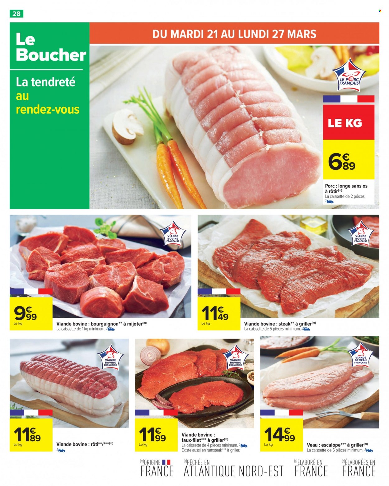thumbnail - Catalogue Carrefour Hypermarchés - 21/03/2023 - 03/04/2023 - Produits soldés - steak, escalope, longe de porc, viande, viande de veau. Page 28.