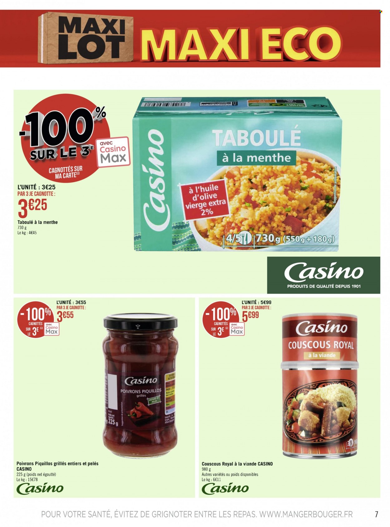 thumbnail - Catalogue Casino Supermarchés - 20/03/2023 - 02/04/2023 - Produits soldés - viande, poivrons, couscous, huile d'olive vierge extra, huile d'olive. Page 7.