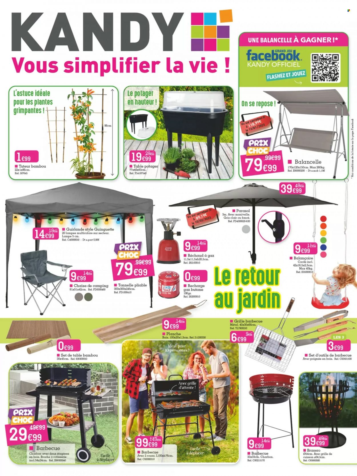 thumbnail - Catalogue Kandy - 20/03/2023 - 30/03/2023 - Produits soldés - jeu, set de table, chaise, guirlande, réchaud, chaise de camping, balançoire, lampe, tonnelle, parasol, barbecue. Page 1.