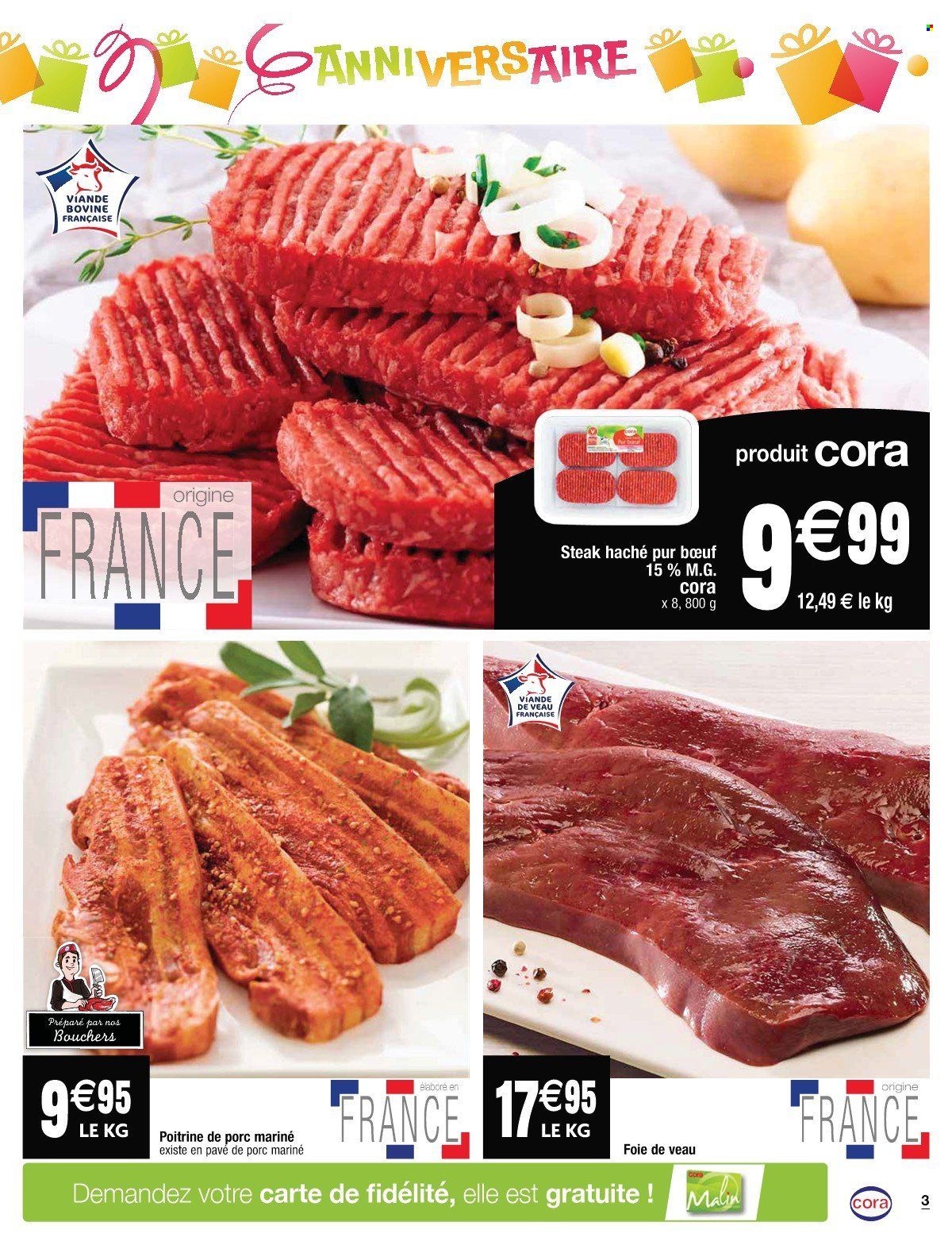 thumbnail - Catalogue Cora - 21/03/2023 - 27/03/2023 - Produits soldés - poitrine de porc, viande de porc, viande, viande de veau, steak haché, viande hachée. Page 3.