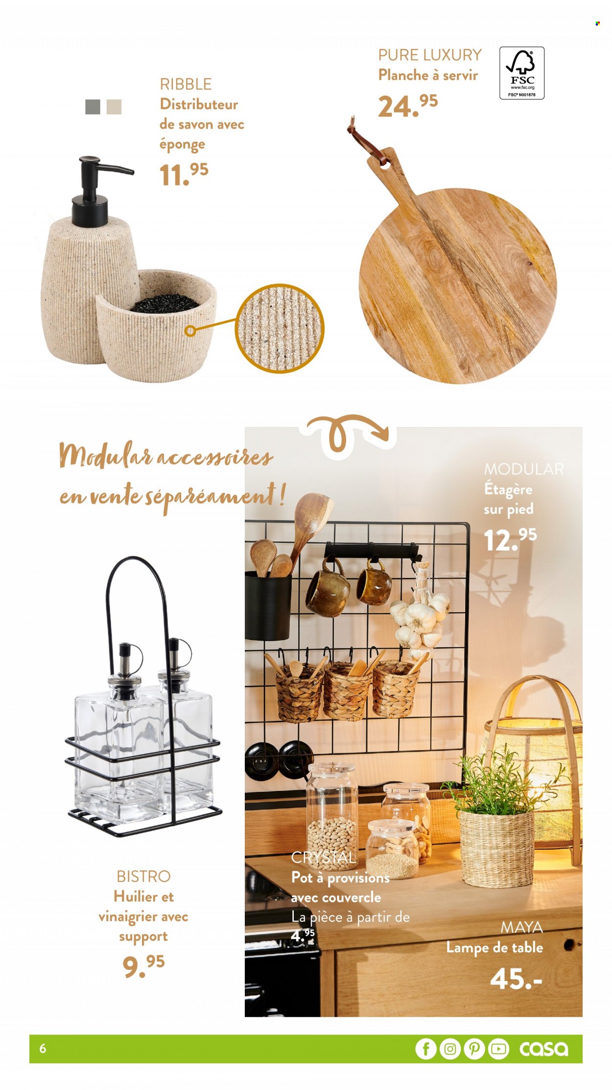 thumbnail - Catalogue CASA - 09/03/2023 - 31/05/2023 - Produits soldés - distributeur de savon, étagère, lampe, lampe de table. Page 6.