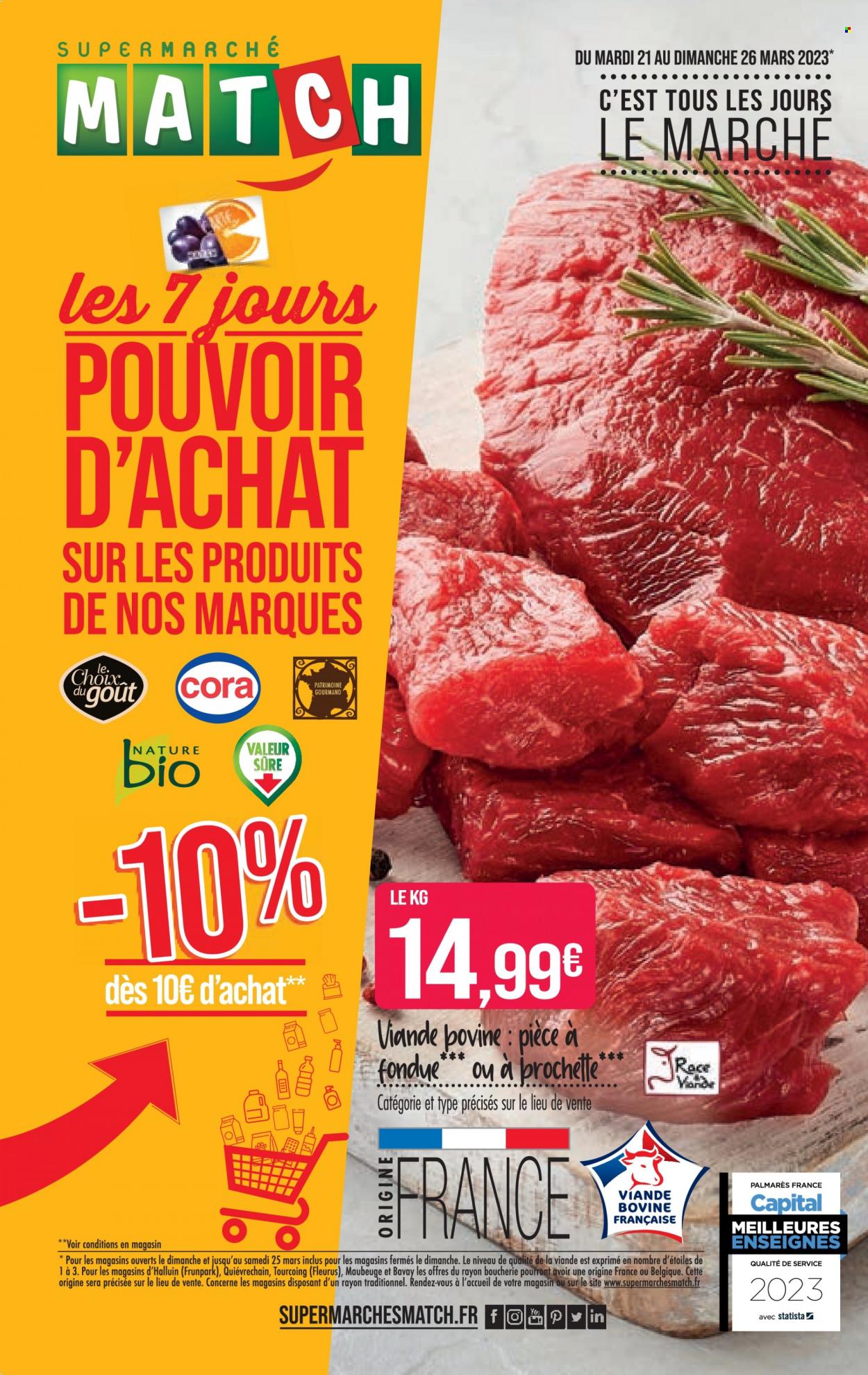 thumbnail - Catalogue Supermarché Match - 21/03/2023 - 26/03/2023 - Produits soldés - pièce à fondue, viande. Page 1.