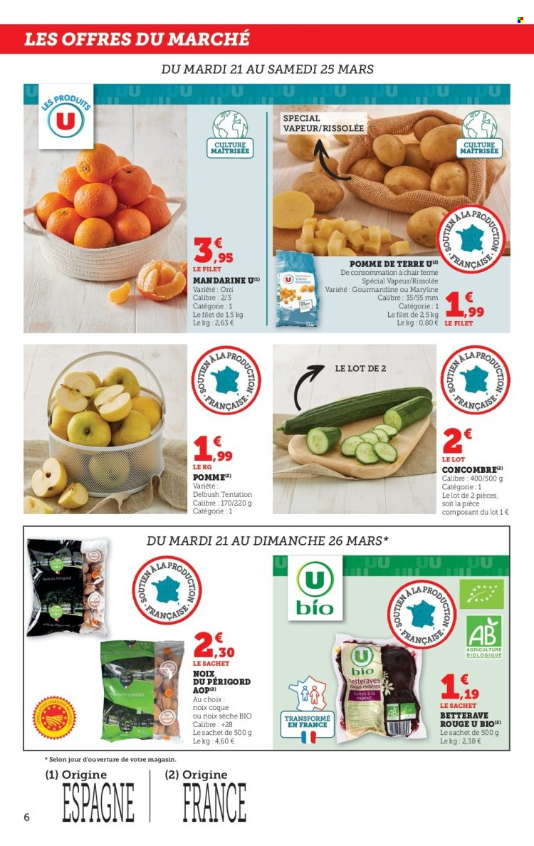 thumbnail - Catalogue SUPER U - 21/03/2023 - 26/03/2023 - Produits soldés - mandarines, betterave, concombre, pommes de terre, noix. Page 6.