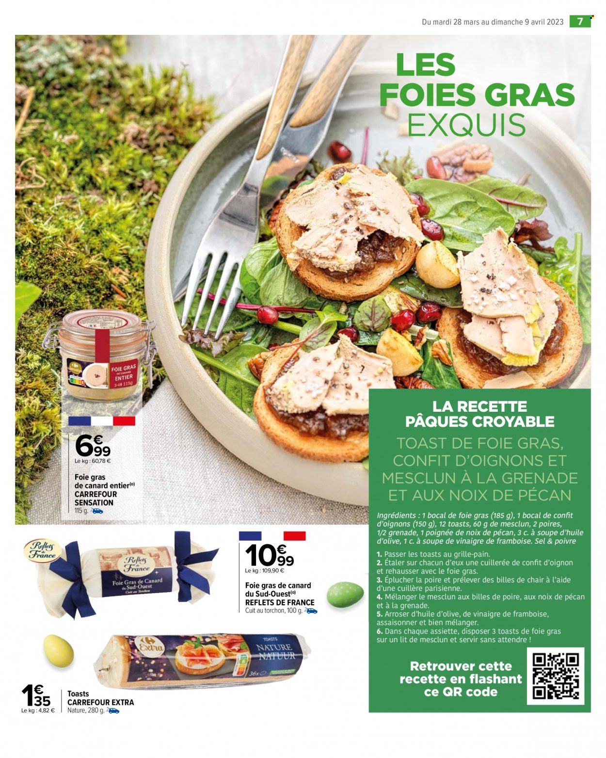 thumbnail - Catalogue Carrefour - 28/03/2023 - 09/04/2023 - Produits soldés - oignons, toast, foie gras, noix, assiette, bocal, grille pain. Page 7.