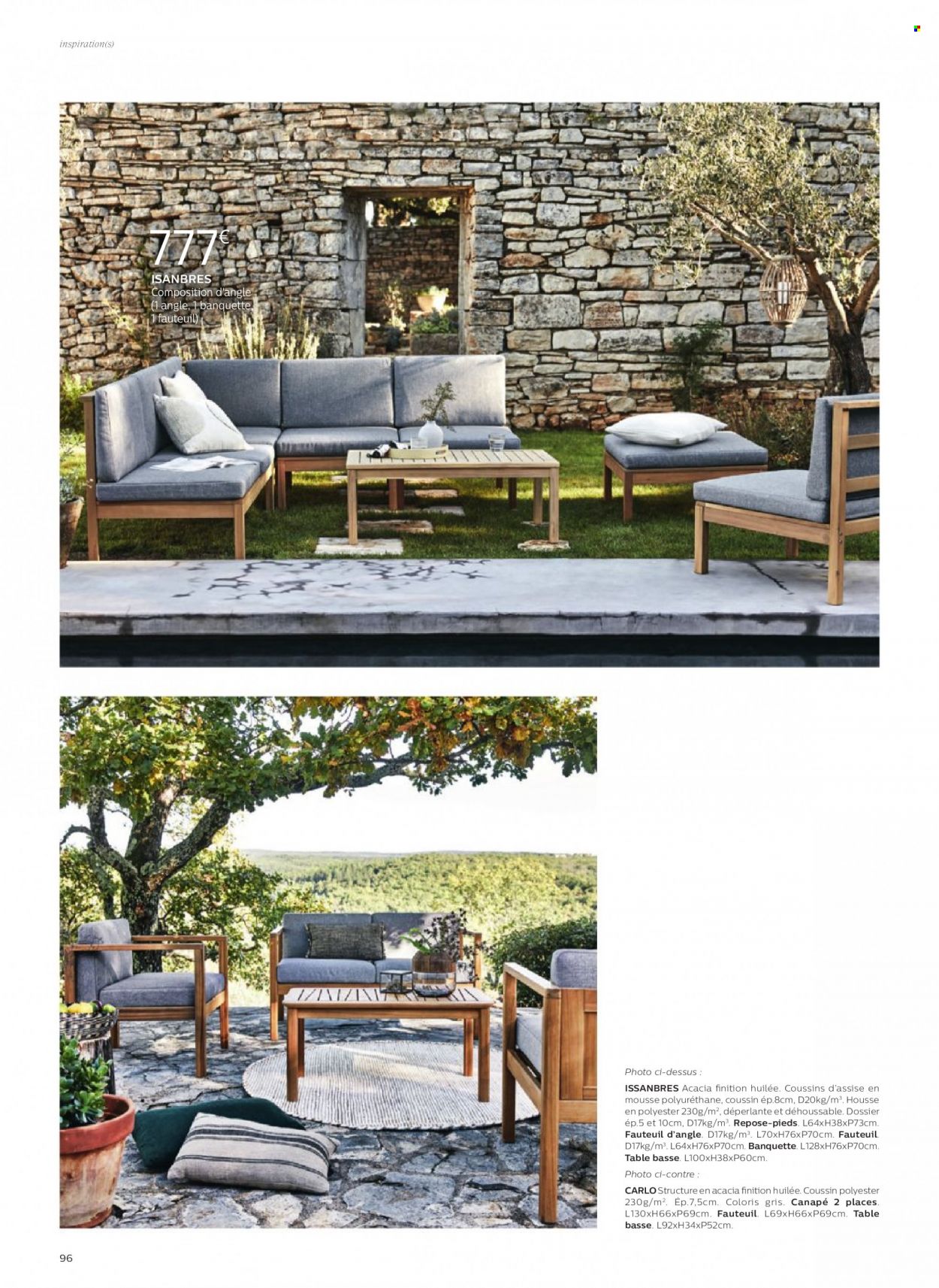 thumbnail - Catalogue alinea - Produits soldés - table, coussin, canapé, canapé 2 places, fauteuil, repose-pieds, table basse. Page 96.